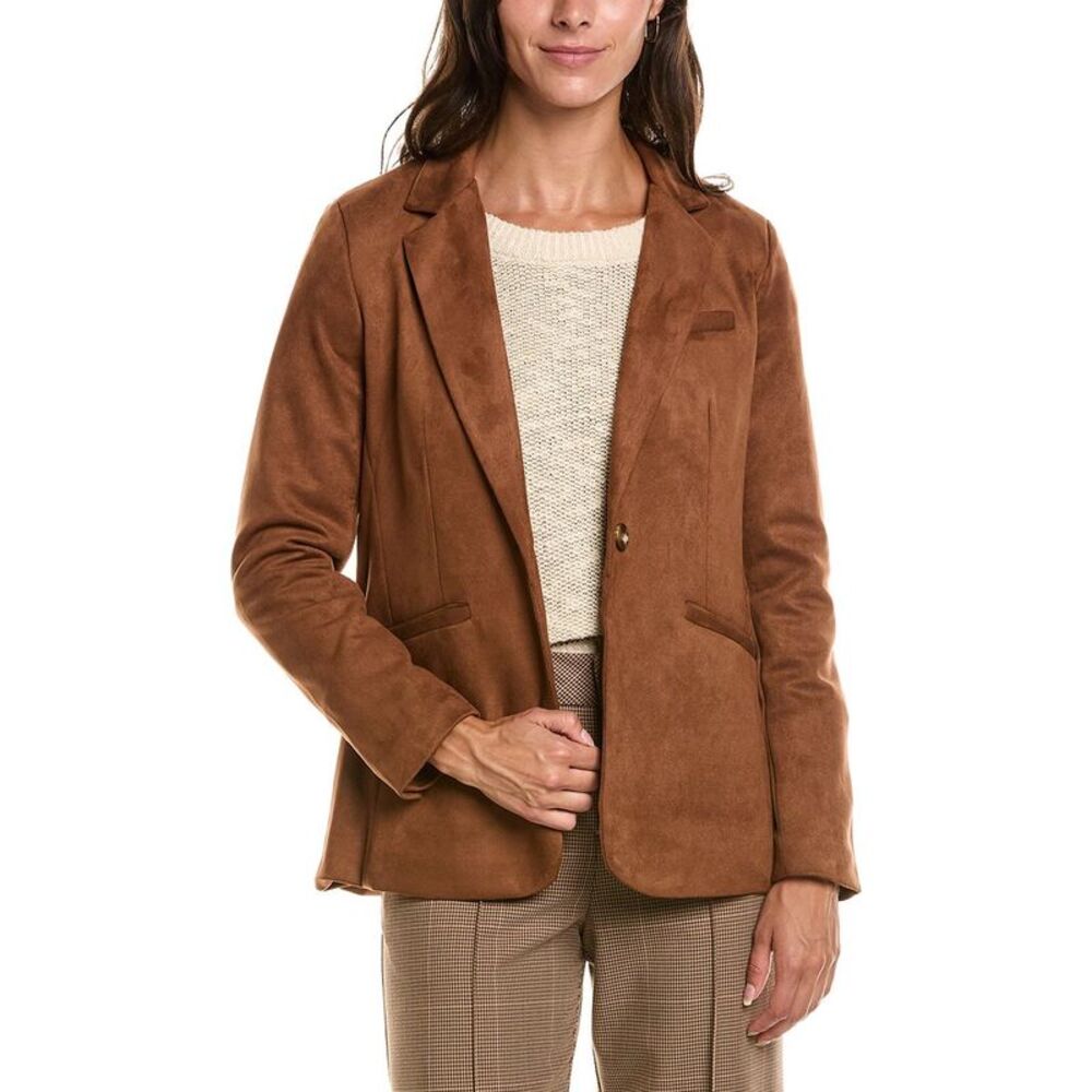 T Tahari Womens  Notch Collar Single-Button Blazer, Brown